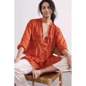 Anthropologie Pilcro Womens S Orange Diamond Embroidered Tiered Tunic‎ Top Boho
